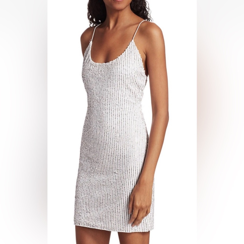 NWT ALICE + OLIVIA NELLE SEQUIN MINI SPARKLE DRESS WHITE SZ 0